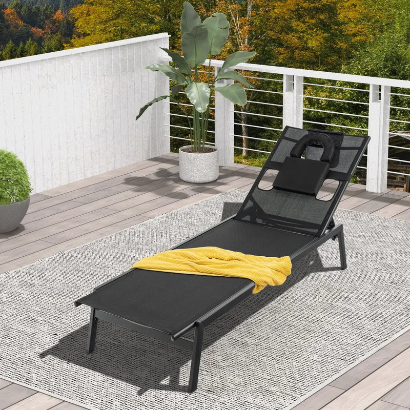 Patio Sunbathing Lounge Chair 5-Position Adjustable Tanning Chair-Black by DirectDeals