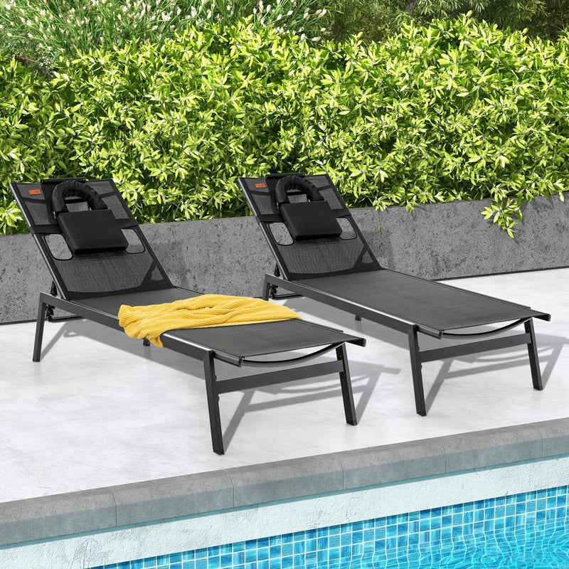 Patio Sunbathing Lounge Chair 5-Position Adjustable Tanning Chair-Black by DirectDeals