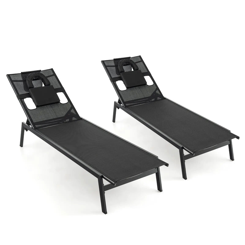 Patio Sunbathing Lounge Chair 5-Position Adjustable Tanning Chair-Black by DirectDeals