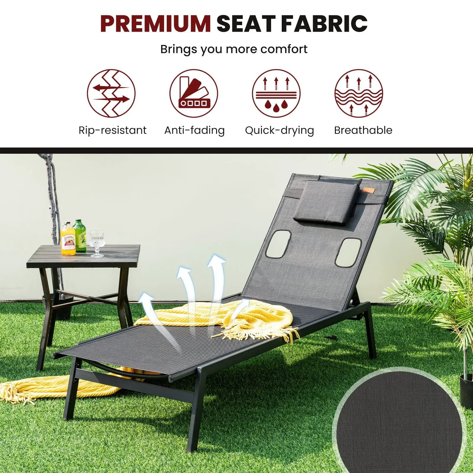 Patio Sunbathing Lounge Chair 5-Position Adjustable Tanning Chair-Black by DirectDeals