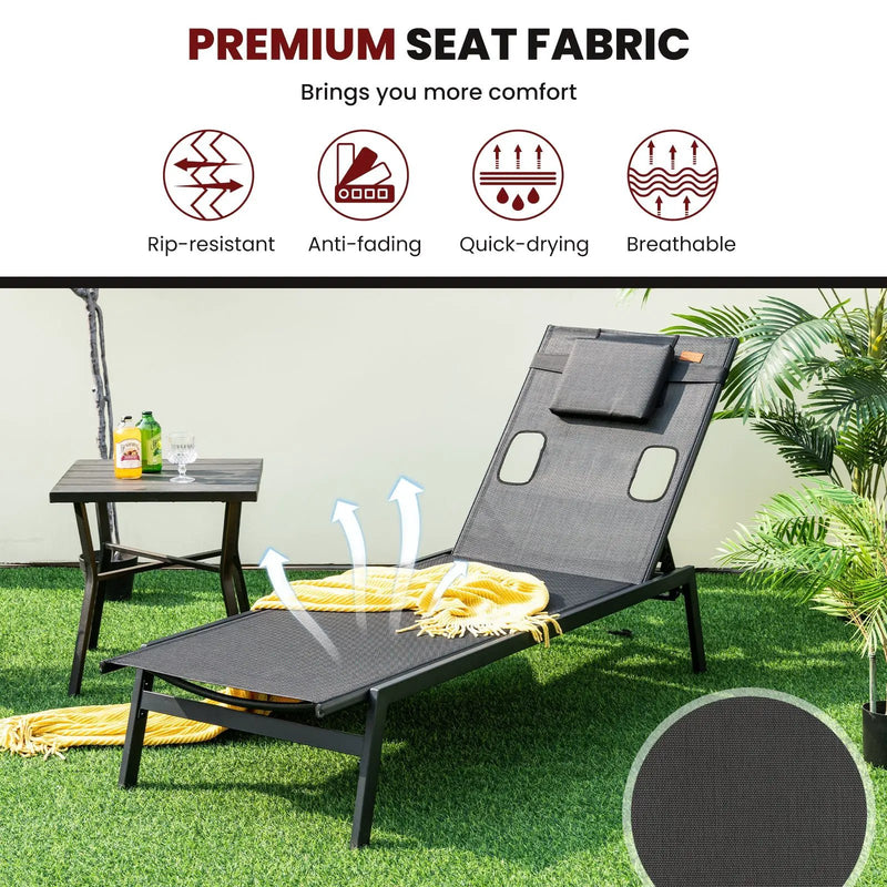Patio Sunbathing Lounge Chair 5-Position Adjustable Tanning Chair-Black by DirectDeals