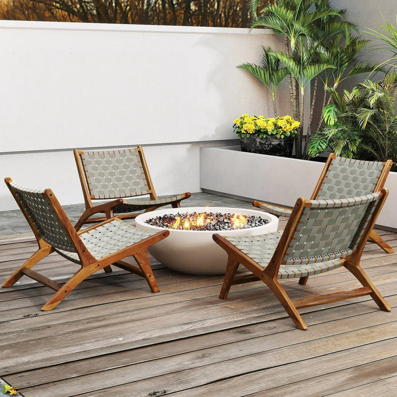 Patio Teak Wood Chair Outdoor Mid-Century Accent Chair with Nylon Webbing Seat by DirectDeals