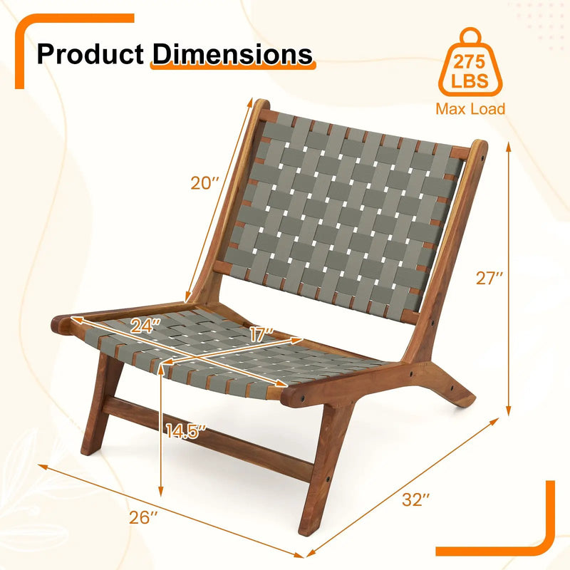 Patio Teak Wood Chair Outdoor Mid-Century Accent Chair with Nylon Webbing Seat by DirectDeals