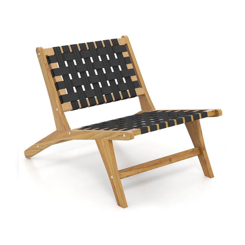 Indoor Patio Teak Wooden Chair with Woven Webbing Seat and Backrest by DirectDeals