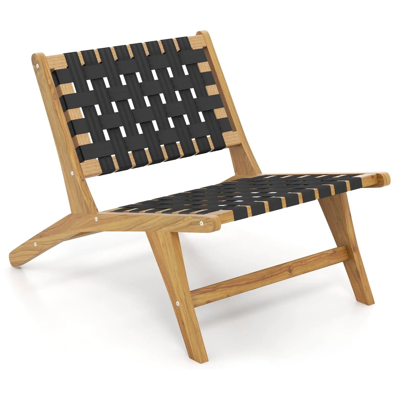 Indoor Patio Teak Wooden Chair with Woven Webbing Seat and Backrest by DirectDeals