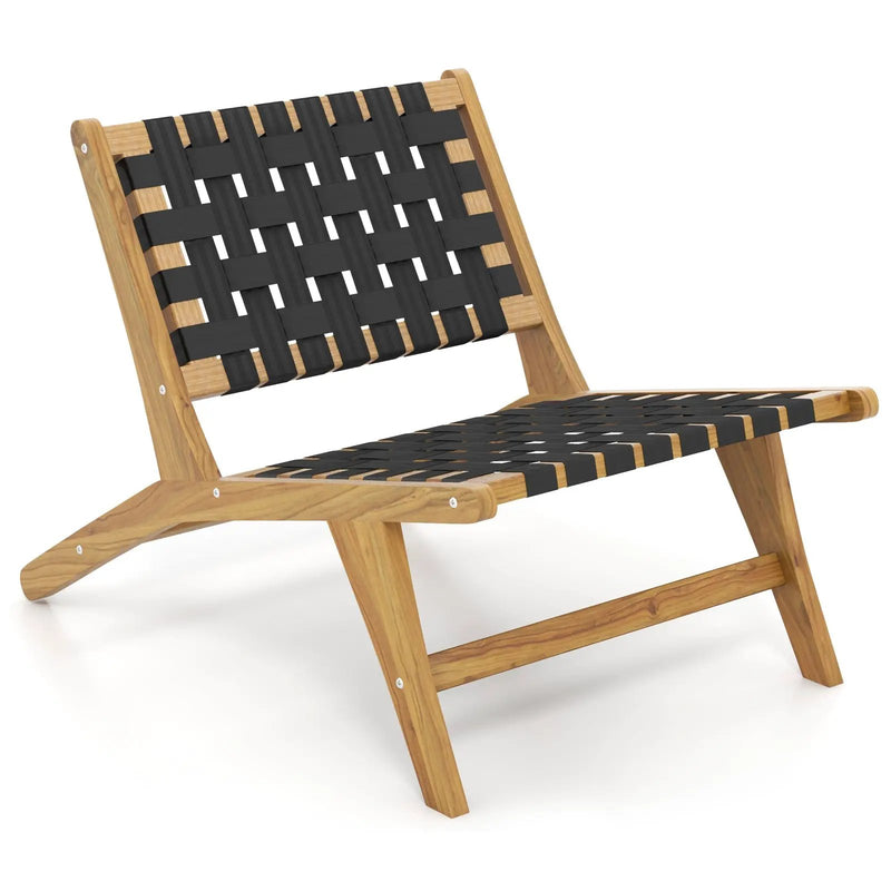 Indoor Patio Teak Wooden Chair with Woven Webbing Seat and Backrest by DirectDeals