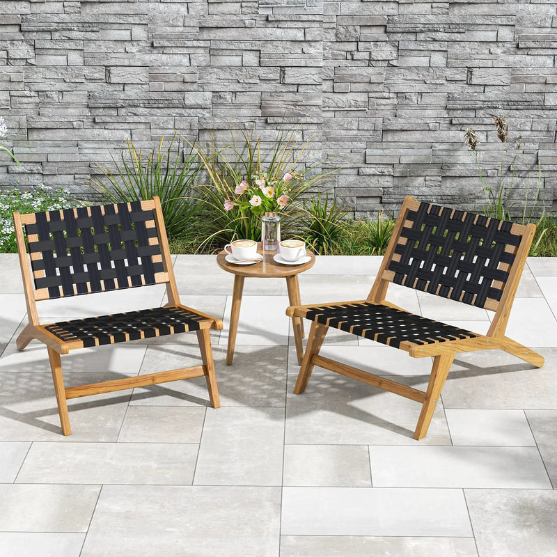 Indoor Patio Teak Wooden Chair with Woven Webbing Seat and Backrest by DirectDeals