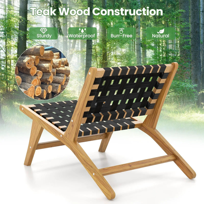 Indoor Patio Teak Wooden Chair with Woven Webbing Seat and Backrest by DirectDeals