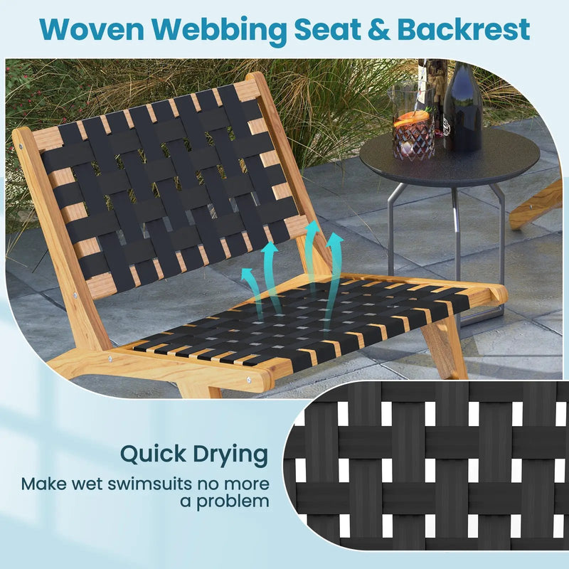 Indoor Patio Teak Wooden Chair with Woven Webbing Seat and Backrest by DirectDeals