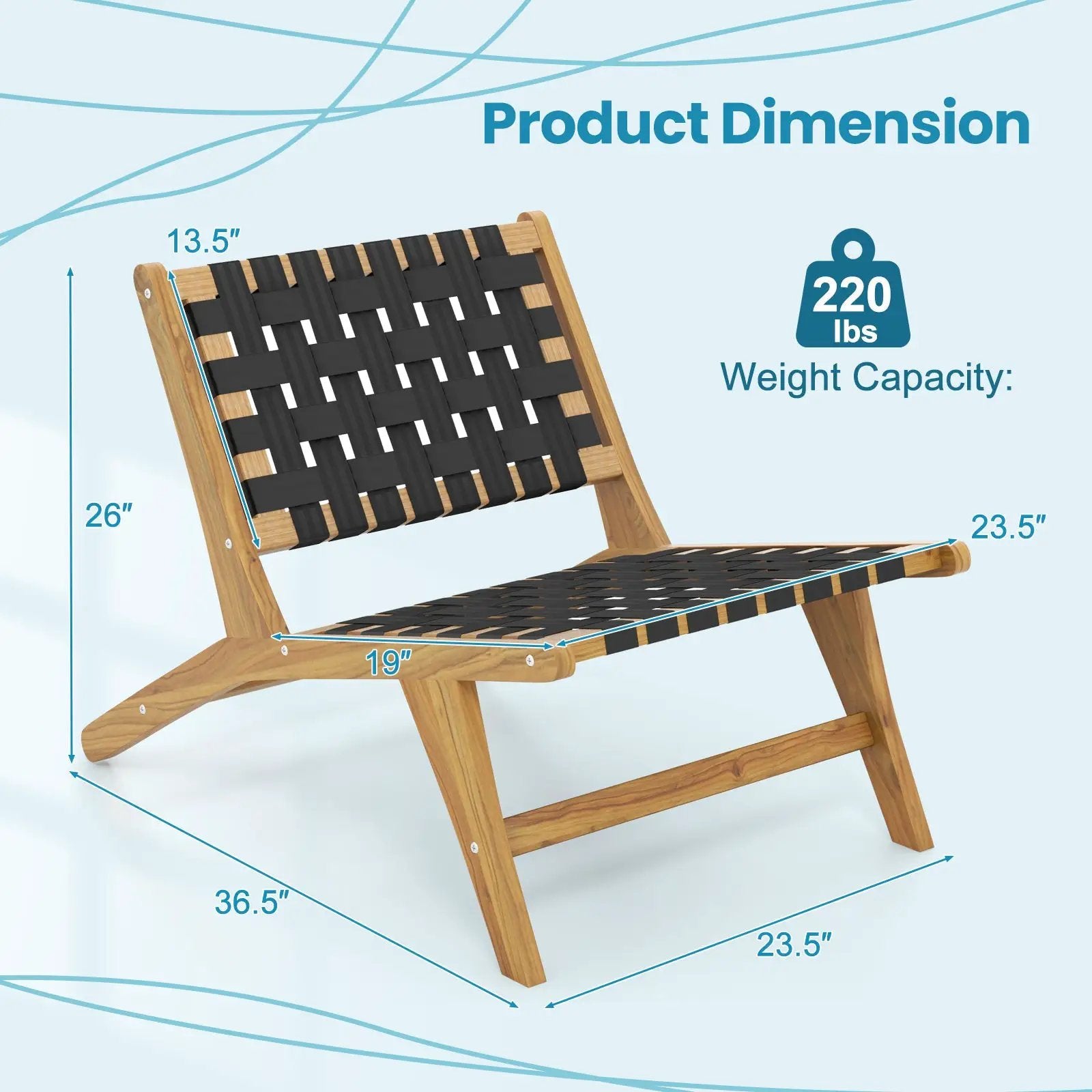 Indoor Patio Teak Wooden Chair with Woven Webbing Seat and Backrest by DirectDeals