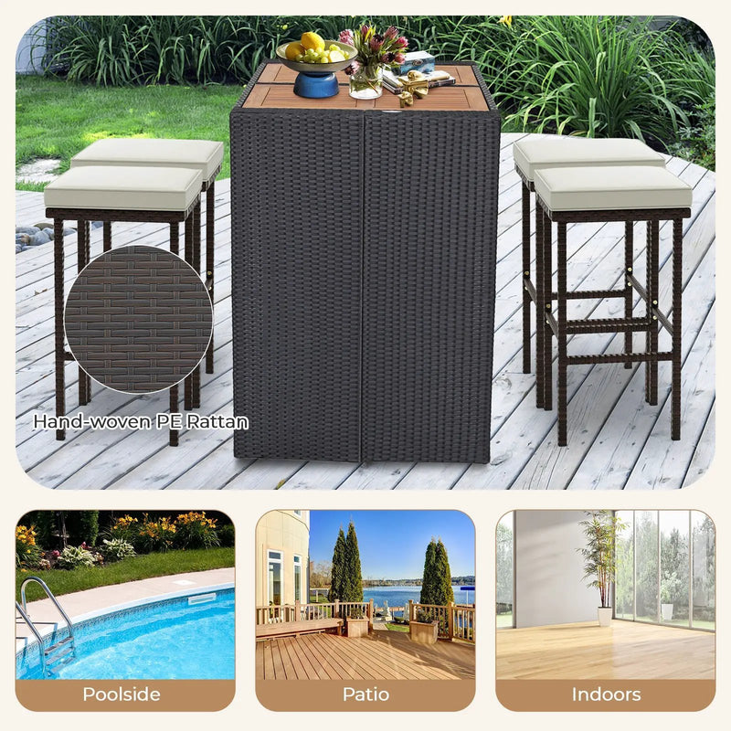 Patio Wicker Bar Stools Set of 2 with Seat Cushions and Footrest by DirectDeals