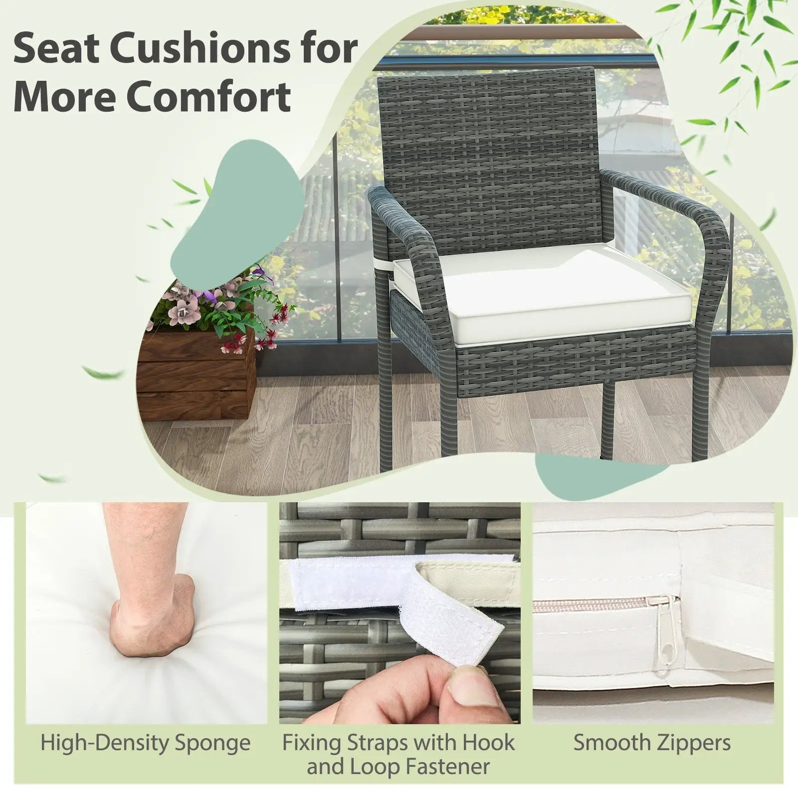 Patio Wicker Barstools with Armrests and Soft Cushions for Porch Backyard Set of 2 by DirectDeals