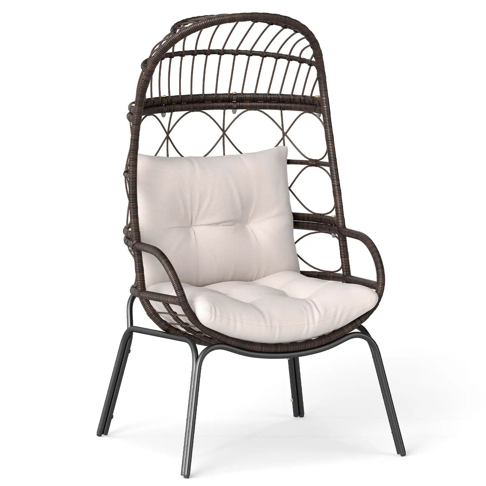 Patio Wicker Egg Chair Outdoor Rattan Lounge Basket with Seat and Back Cushions-Brown by DirectDeals