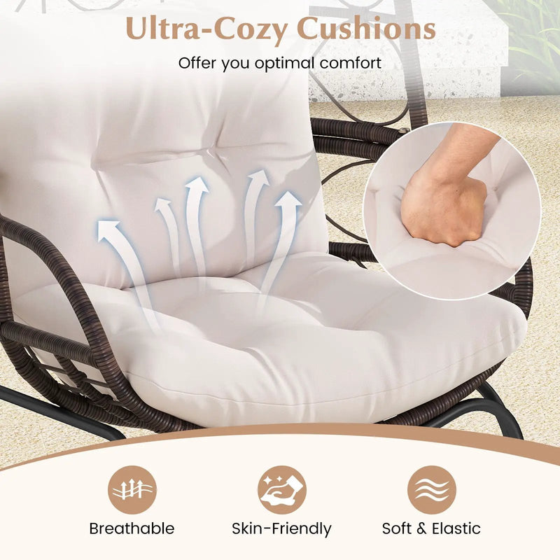 Patio Wicker Egg Chair Outdoor Rattan Lounge Basket with Seat and Back Cushions-Brown by DirectDeals
