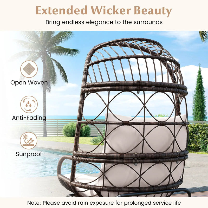 Patio Wicker Egg Chair Outdoor Rattan Lounge Basket with Seat and Back Cushions-Brown by DirectDeals