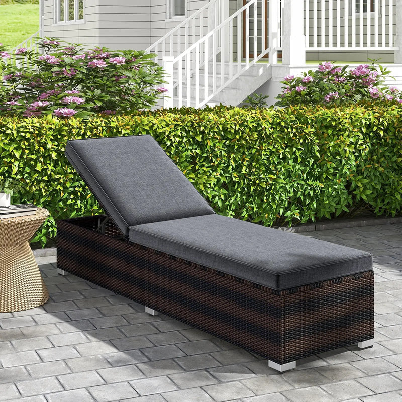 Patio Wicker Lounge Chair with 4-level Backrest and Long Seat Cushion-Brown by DirectDeals