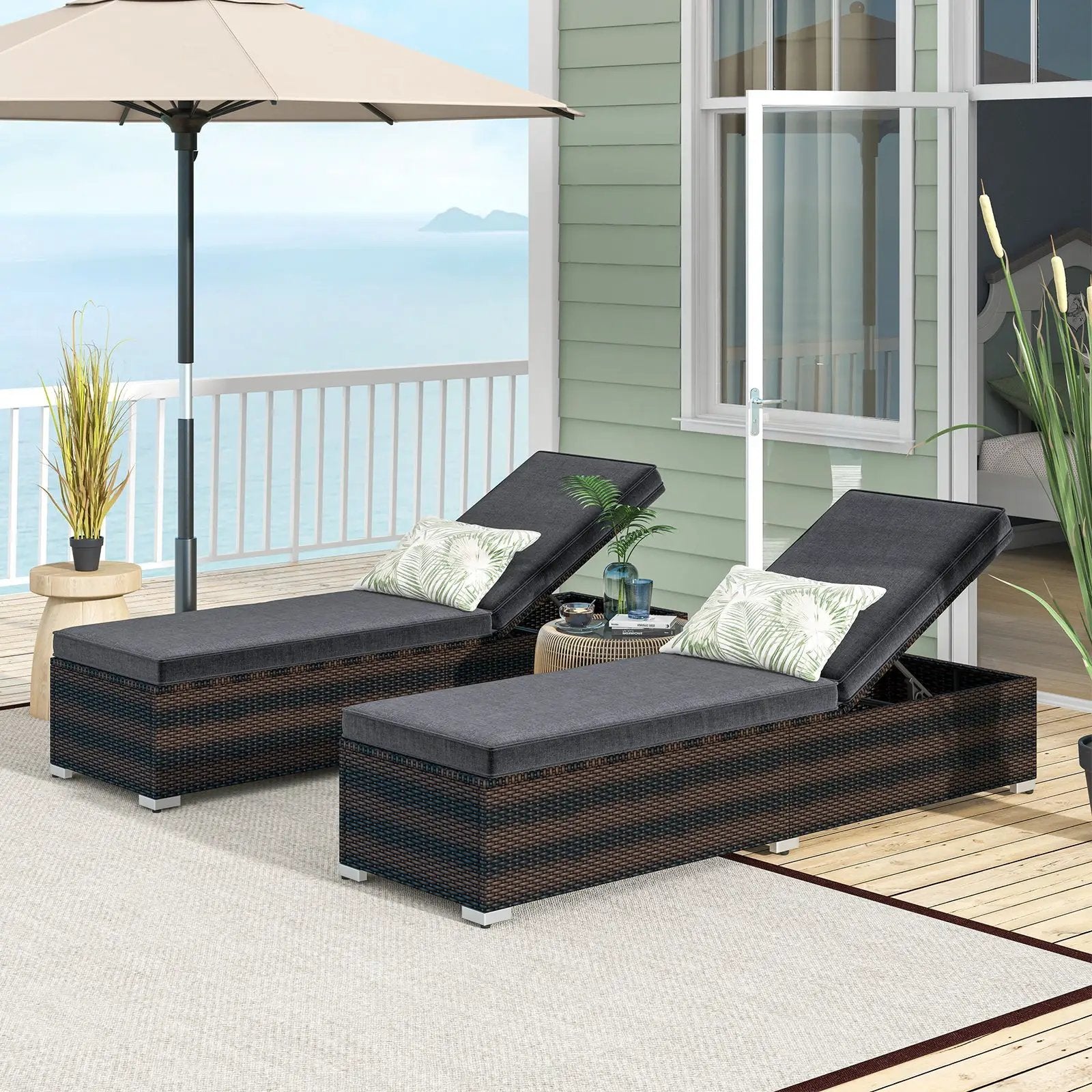 Patio Wicker Lounge Chair with 4-level Backrest and Long Seat Cushion-Brown by DirectDeals