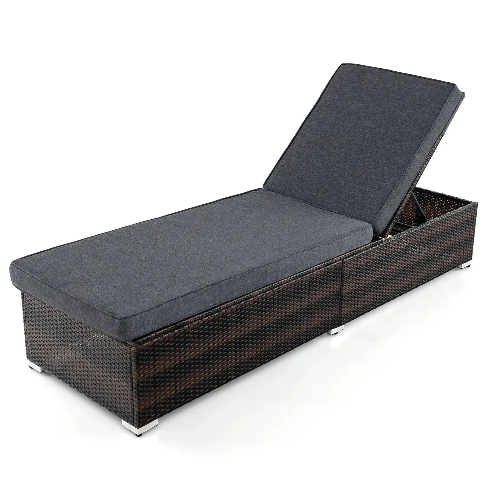 Patio Wicker Lounge Chair with 4-level Backrest and Long Seat Cushion-Brown by DirectDeals
