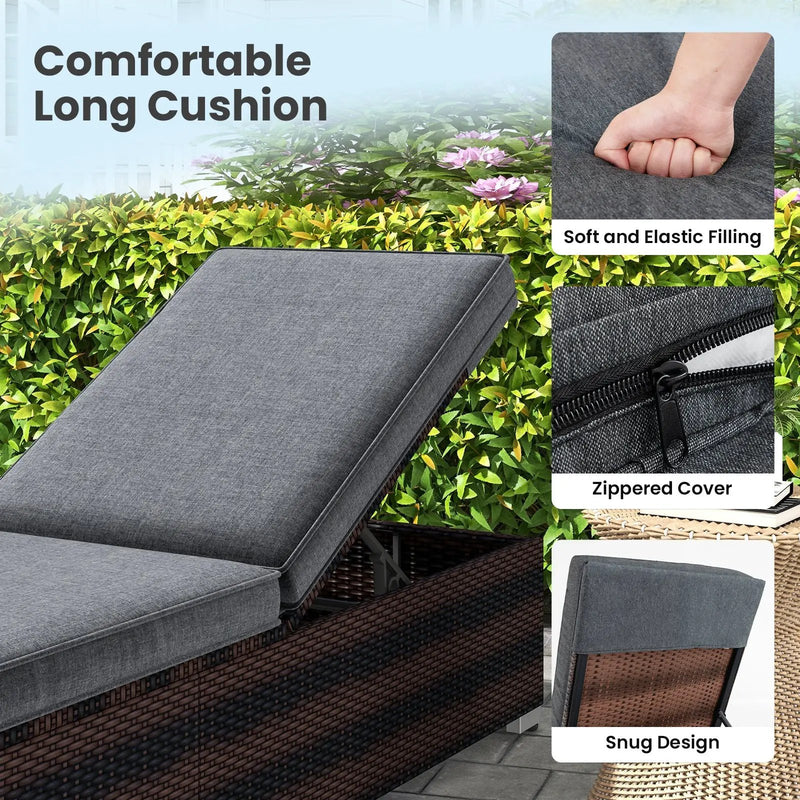 Patio Wicker Lounge Chair with 4-level Backrest and Long Seat Cushion-Brown by DirectDeals