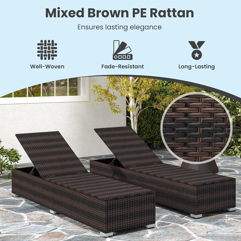 Patio Wicker Lounge Chair with 4-level Backrest and Long Seat Cushion-Brown by DirectDeals