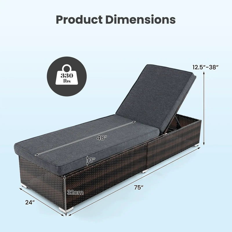 Patio Wicker Lounge Chair with 4-level Backrest and Long Seat Cushion-Brown by DirectDeals