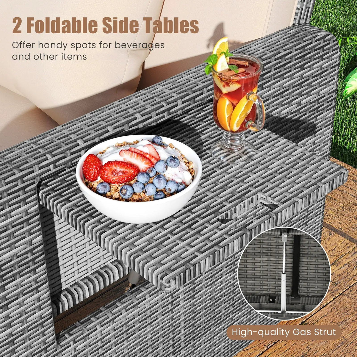 Patio Wicker Loveseat Sofa with Multipurpose Ottoman and Retractable Side Tray, photo 27 of 32