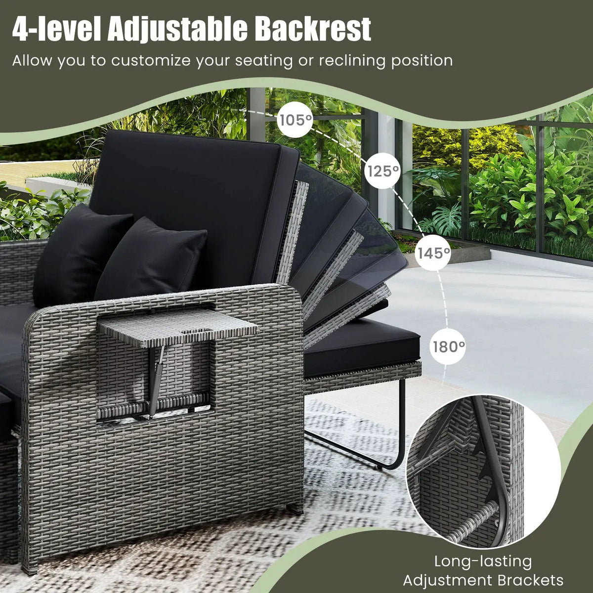 Patio Wicker Loveseat Sofa with Multipurpose Ottoman and Retractable Side Tray, photo 17 of 32