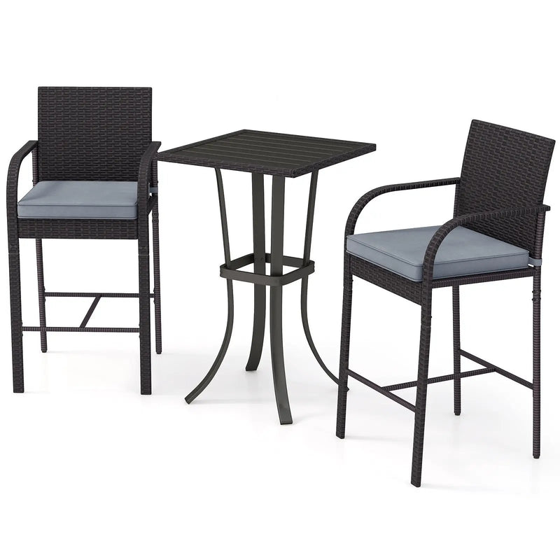 3-Piece Patio Wicker Rattan Bar Height Chairs and Square Table Set-Black by DirectDeals