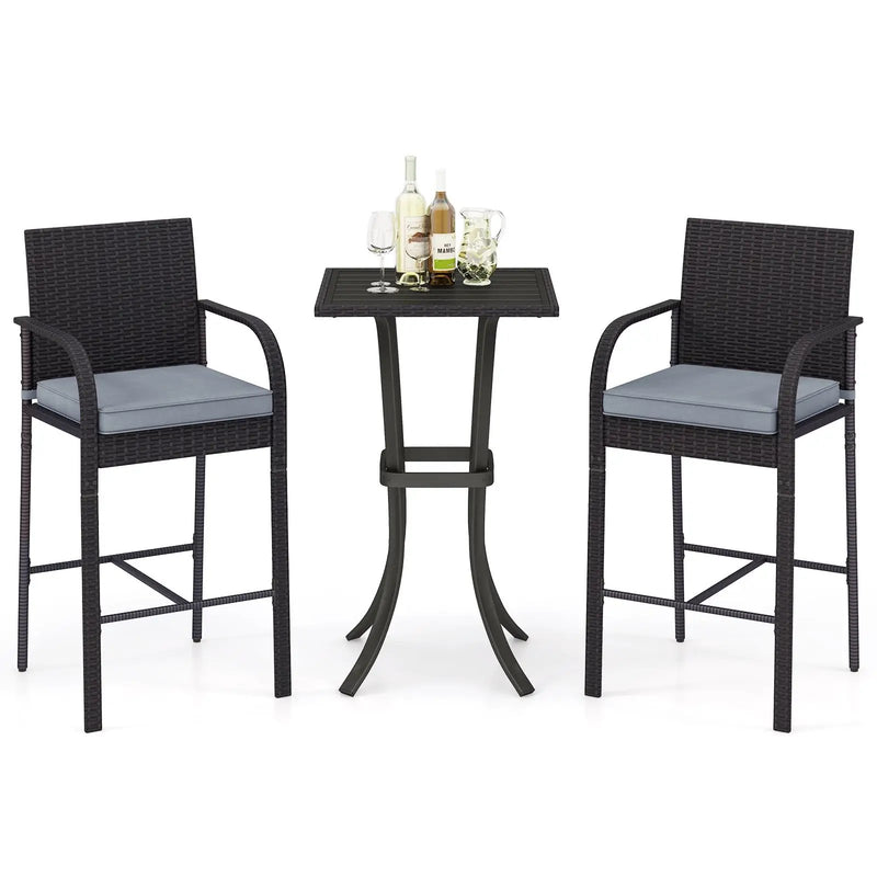 3-Piece Patio Wicker Rattan Bar Height Chairs and Square Table Set-Black by DirectDeals