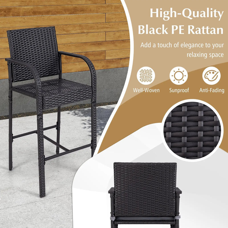 3-Piece Patio Wicker Rattan Bar Height Chairs and Square Table Set-Black by DirectDeals
