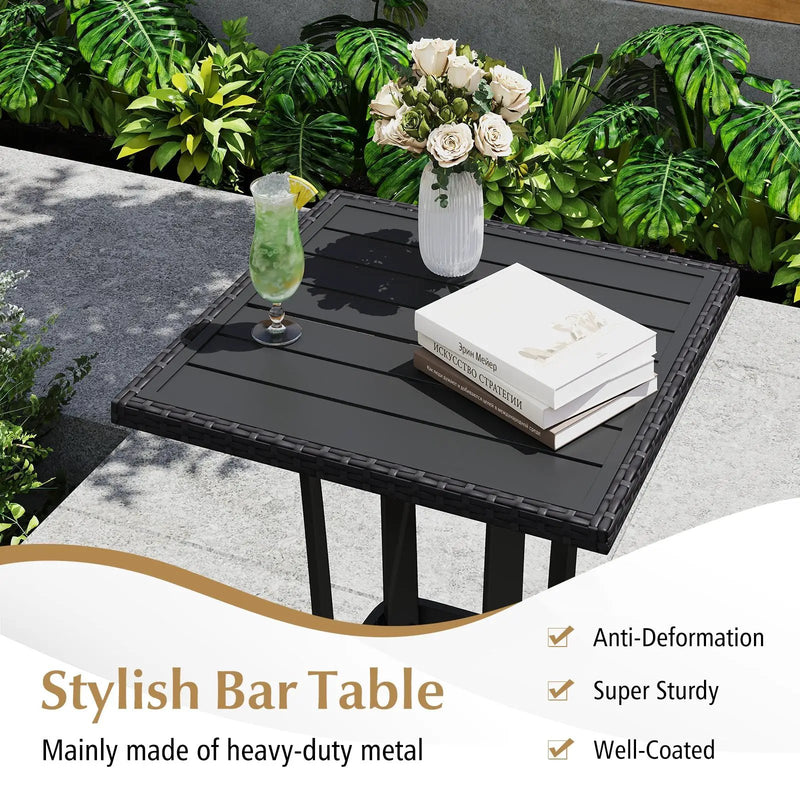 3-Piece Patio Wicker Rattan Bar Height Chairs and Square Table Set-Black by DirectDeals