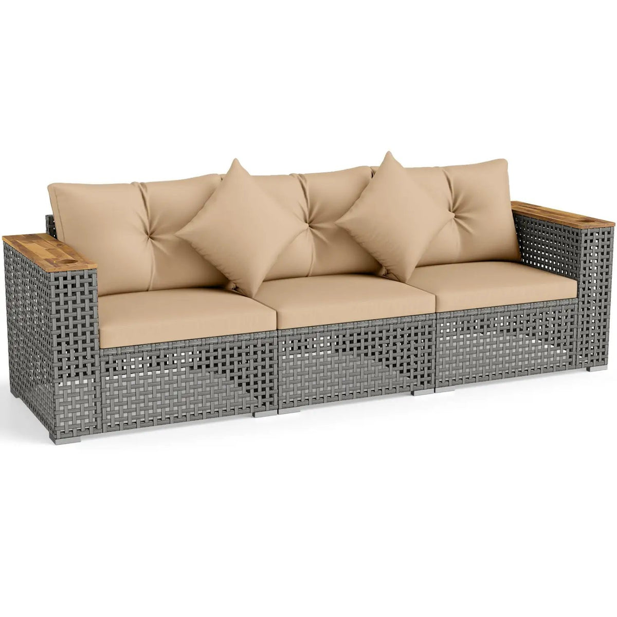 Patio Wicker Sectional Furniture Set with 1 Armless and 2 Corner Sofas for Garden, photo 3 of 24