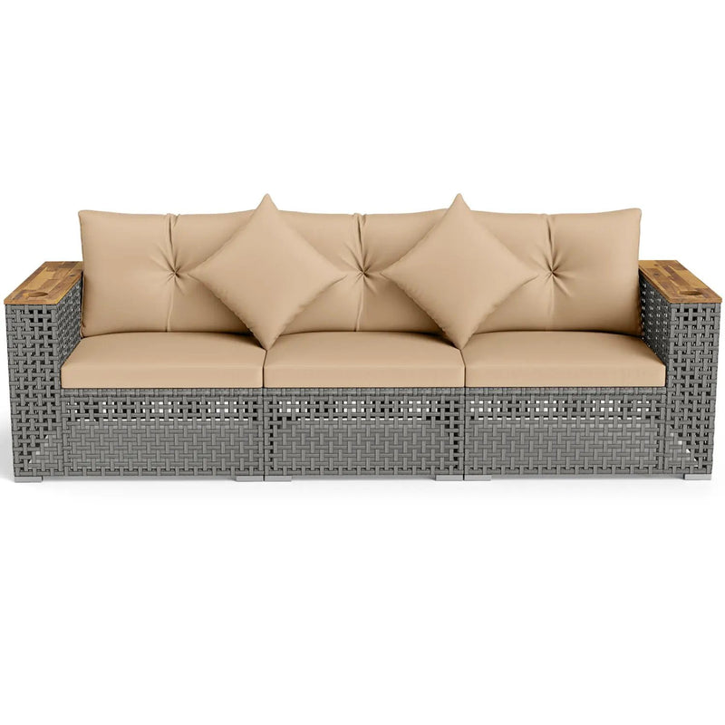 Patio Wicker Sectional Furniture Set with 1 Armless and 2 Corner Sofas for Garden by DirectDeals