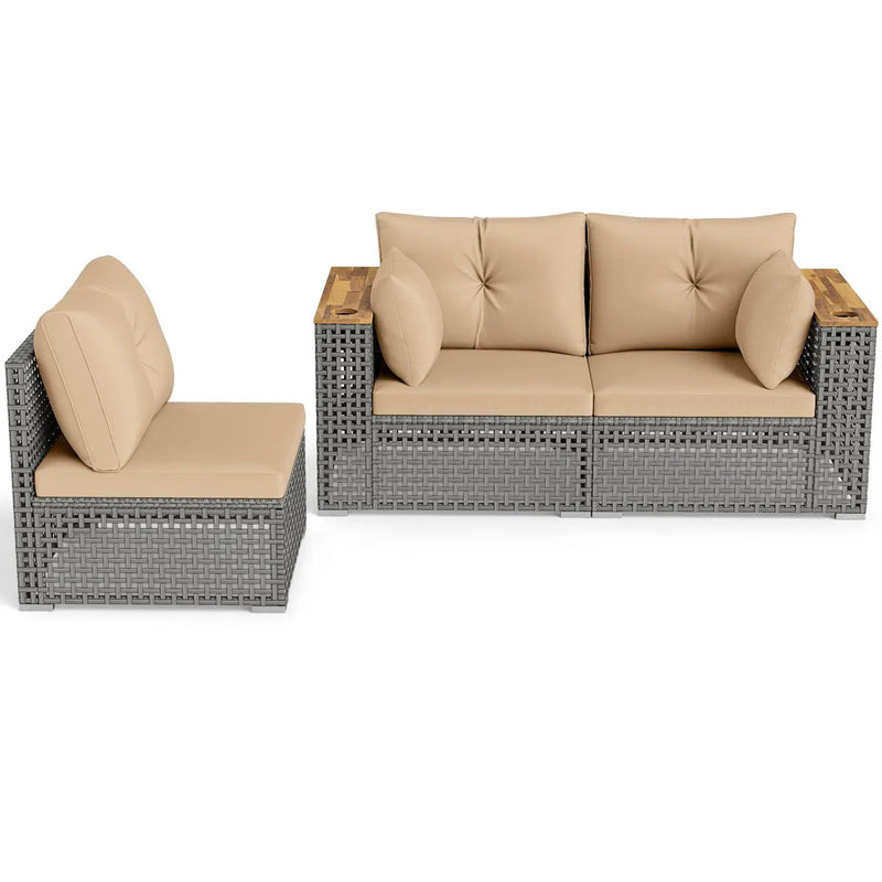 Patio Wicker Sectional Furniture Set with 1 Armless and 2 Corner Sofas for Garden by DirectDeals
