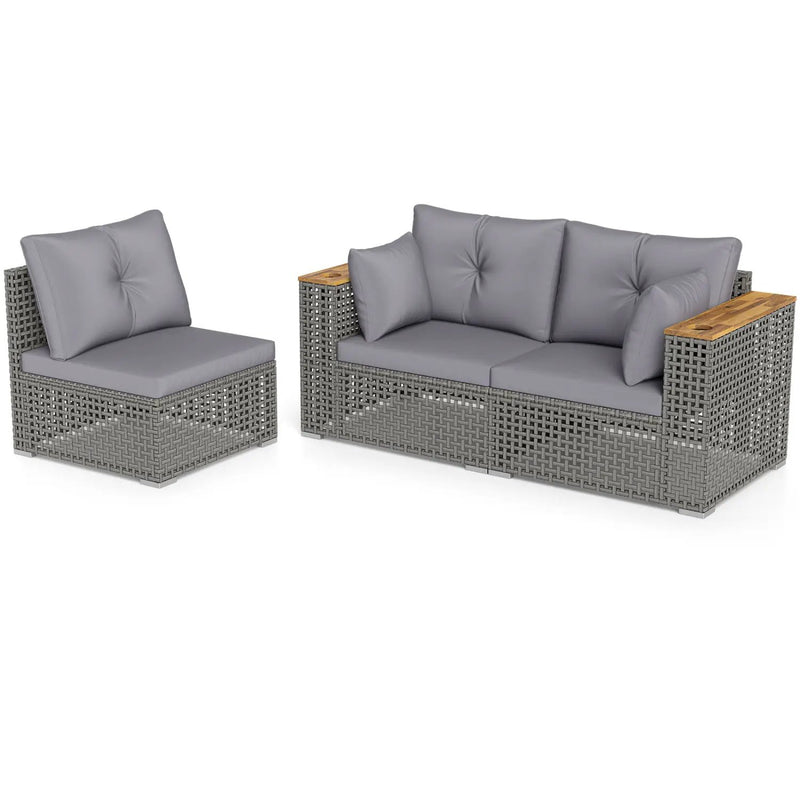 Patio Wicker Sectional Furniture Set with 1 Armless and 2 Corner Sofas for Garden by DirectDeals