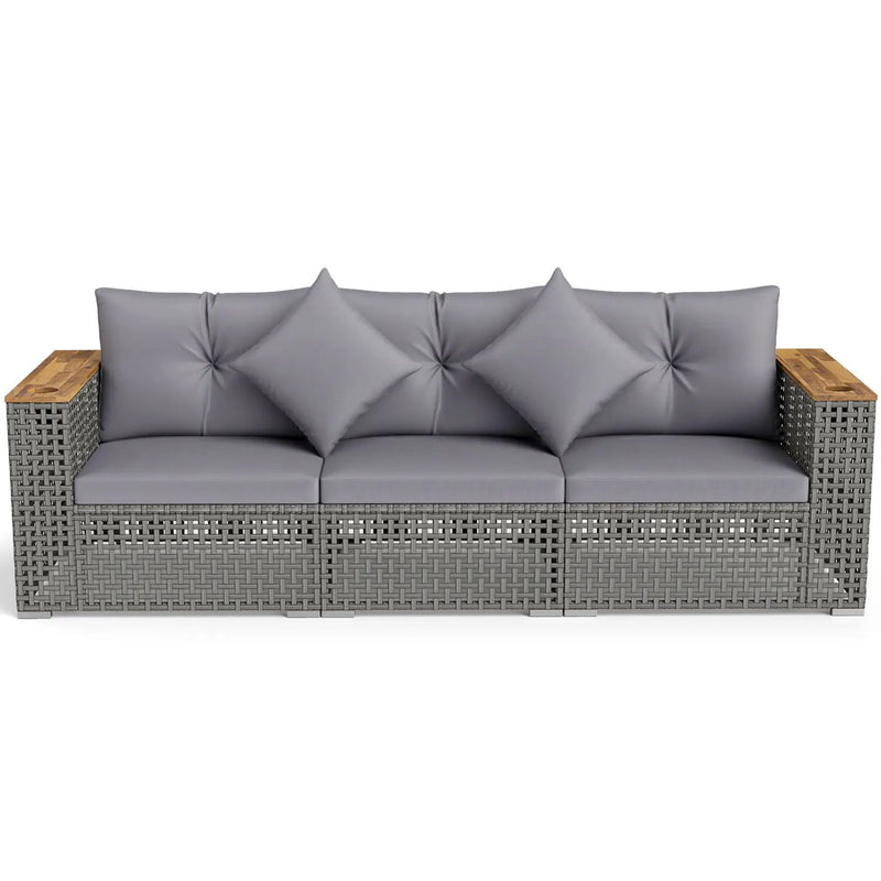 Patio Wicker Sectional Furniture Set with 1 Armless and 2 Corner Sofas for Garden by DirectDeals