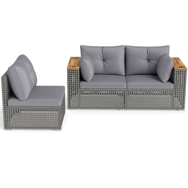 Patio Wicker Sectional Furniture Set with 1 Armless and 2 Corner Sofas for Garden by DirectDeals