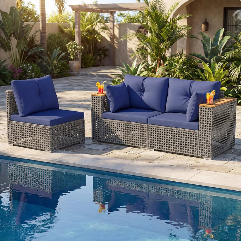 Patio Wicker Sectional Furniture Set with 1 Armless and 2 Corner Sofas for Garden by DirectDeals