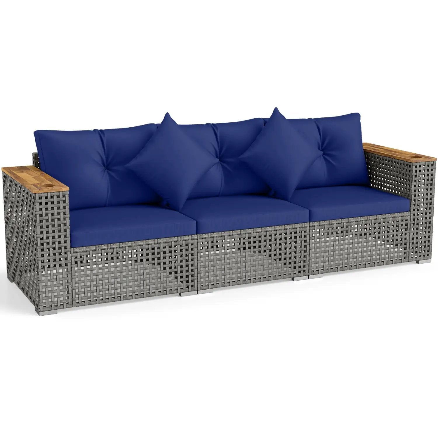 Patio Wicker Sectional Furniture Set with 1 Armless and 2 Corner Sofas for Garden by DirectDeals