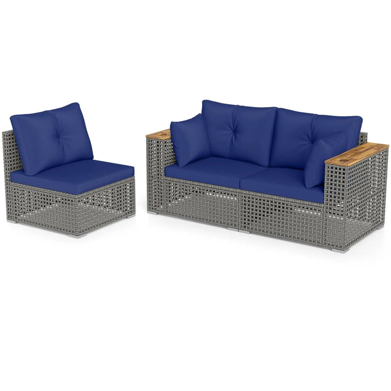Patio Wicker Sectional Furniture Set with 1 Armless and 2 Corner Sofas for Garden by DirectDeals