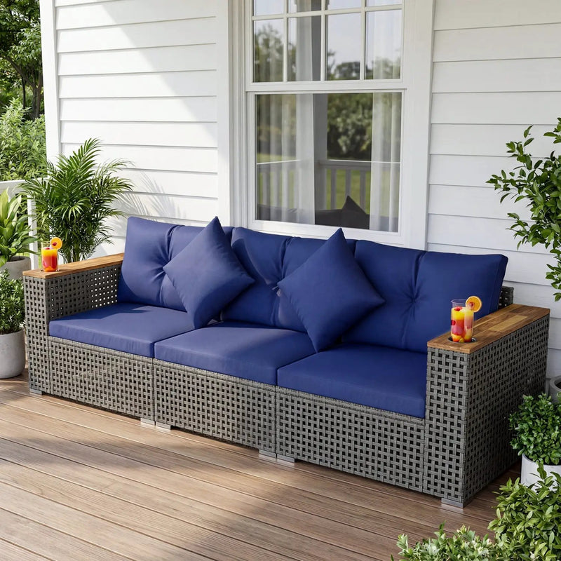 Patio Wicker Sectional Furniture Set with 1 Armless and 2 Corner Sofas for Garden by DirectDeals