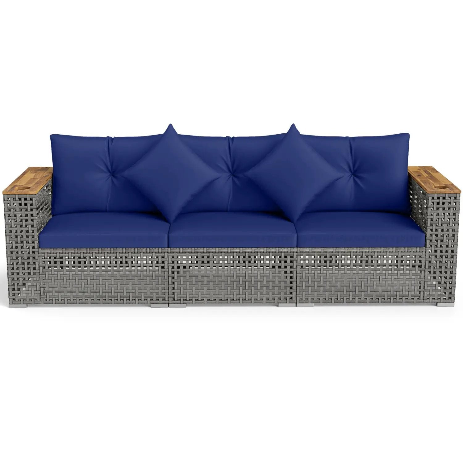 Patio Wicker Sectional Furniture Set with 1 Armless and 2 Corner Sofas for Garden by DirectDeals