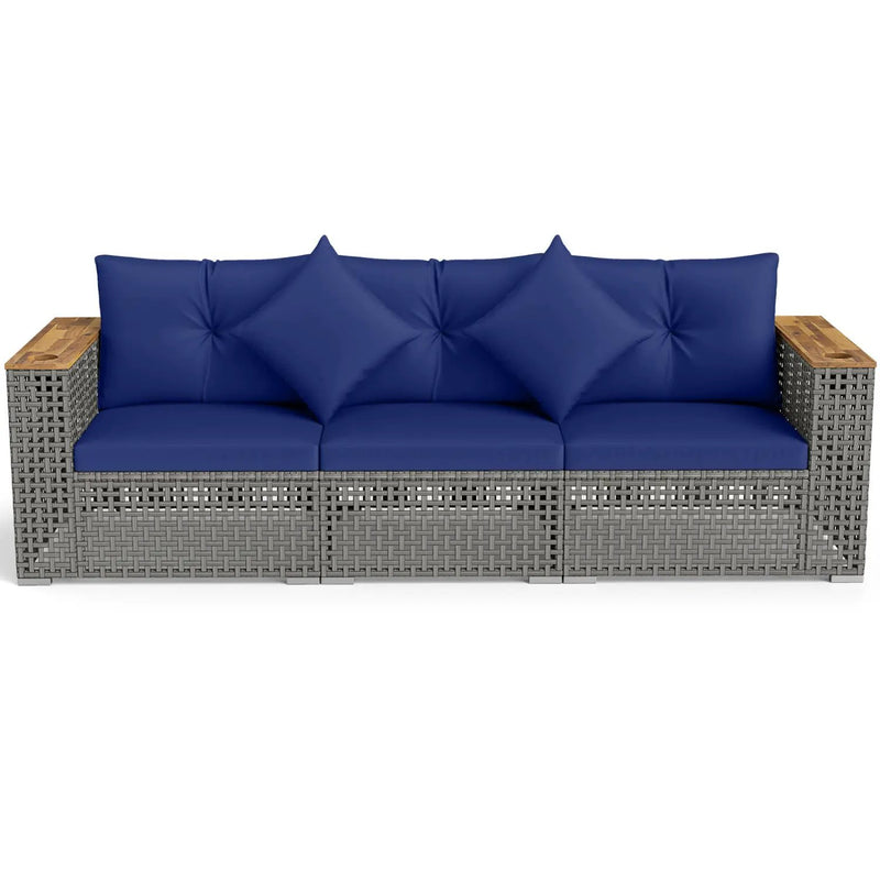 Patio Wicker Sectional Furniture Set with 1 Armless and 2 Corner Sofas for Garden by DirectDeals