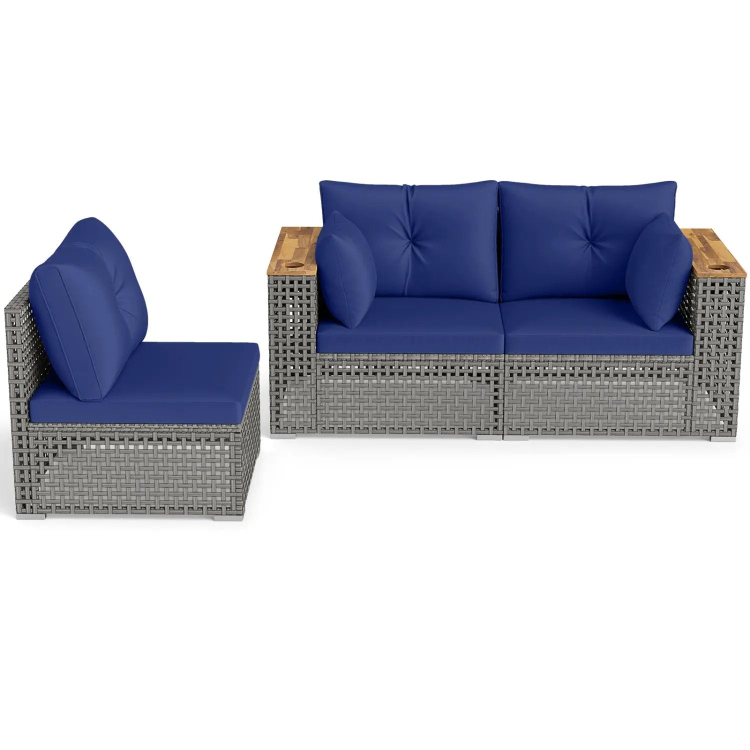Patio Wicker Sectional Furniture Set with 1 Armless and 2 Corner Sofas for Garden by DirectDeals