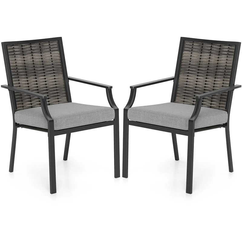 Patio Wicker Chairs Set of 2 Stackable Rattan Armchairs with Removable Cushions-Grey by DirectDeals