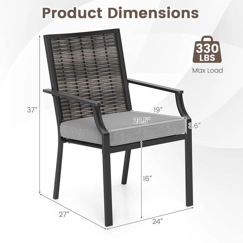 Patio Wicker Chairs Set of 2 Stackable Rattan Armchairs with Removable Cushions-Grey by DirectDeals