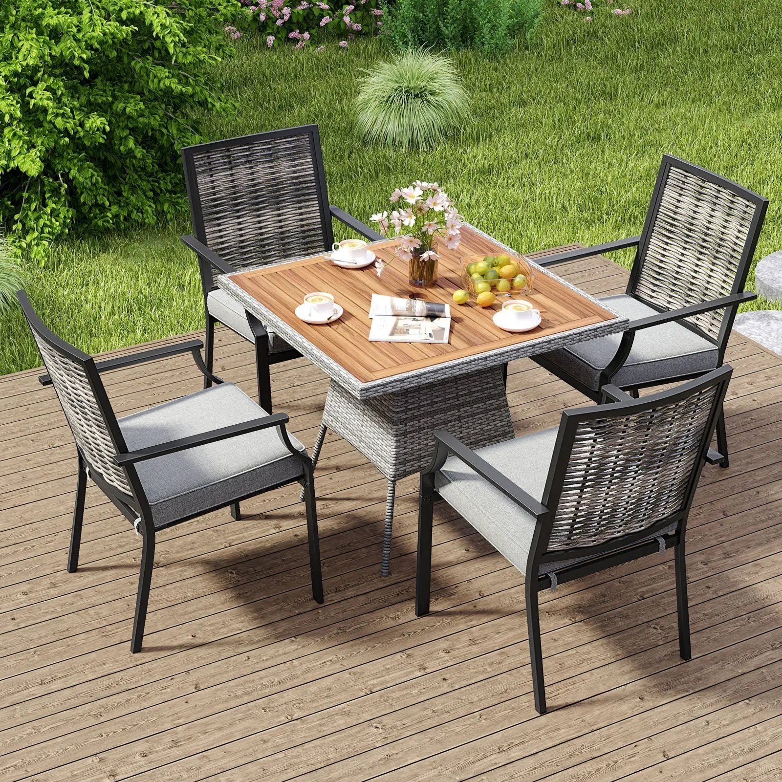 Patio Wicker Chairs Set of 2 Stackable Rattan Armchairs with Removable Cushions-Grey by DirectDeals