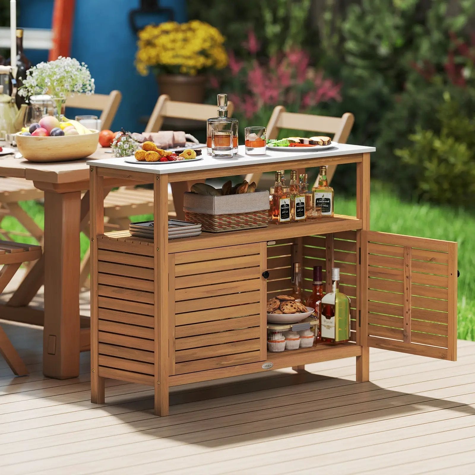 Patio Wood Storage Cabinet Outdoor Acacia Wood Buffet Cabinet by DirectDeals