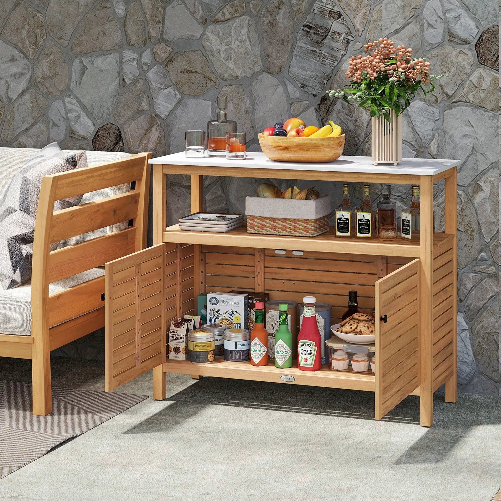 Patio Wood Storage Cabinet Outdoor Acacia Wood Buffet Cabinet by DirectDeals
