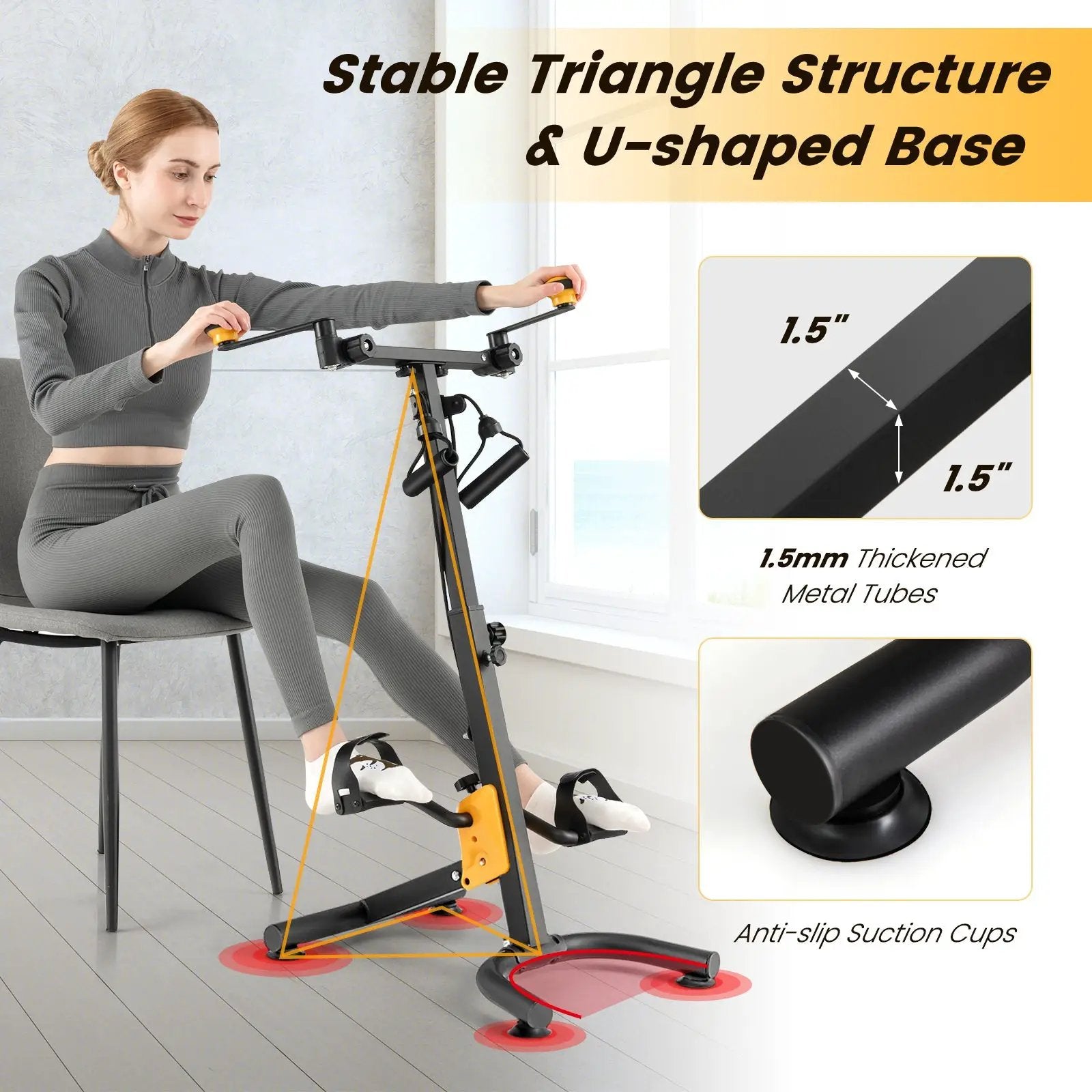 Pedal Exerciser with Adjustable Handgrip for Seniors-Yellow by DirectDeals